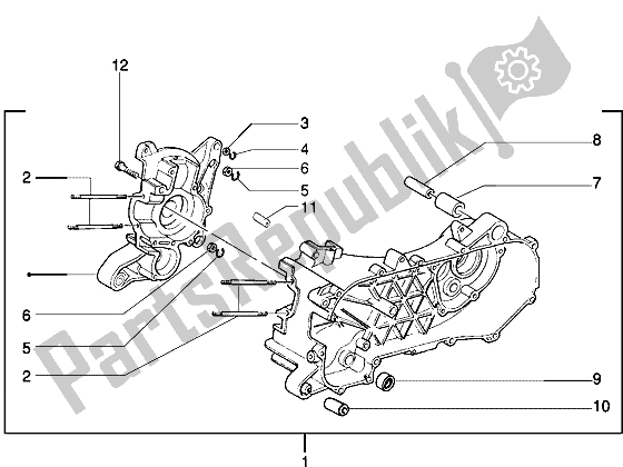 All parts for the Crankcase of the Piaggio NRG MC3 50 2002