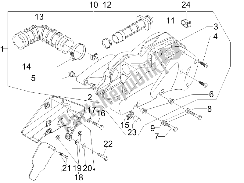 All parts for the Air Filter of the Piaggio Beverly 300 IE Tourer E3 2009