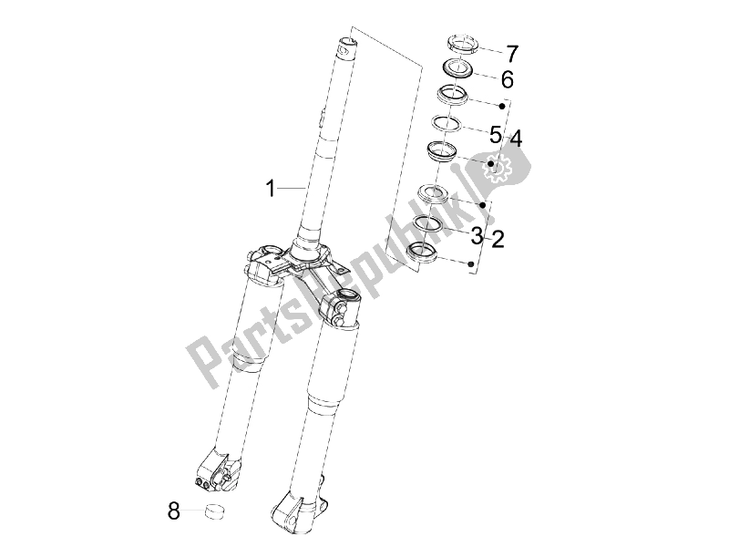 All parts for the Fork/steering Tube - Steering Bearing Unit of the Piaggio Liberty 125 4T Sport E3 2006