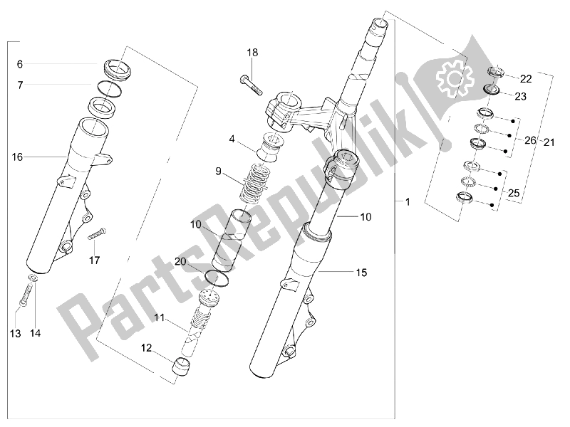 Toutes les pièces pour le Fourche / Tube De Direction - Palier De Direction du Piaggio X8 400 IE Euro 3 UK 2006