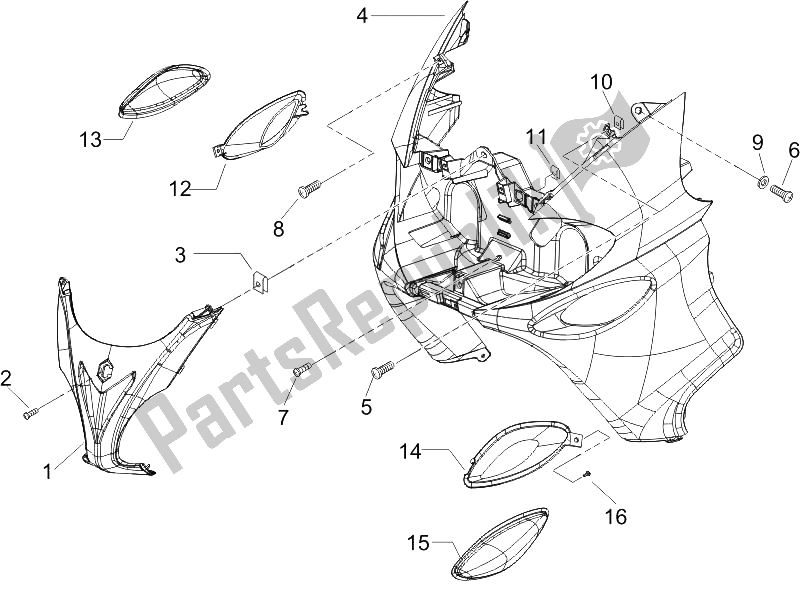 All parts for the Front Shield of the Piaggio X9 500 Evolution ABS 2 2006