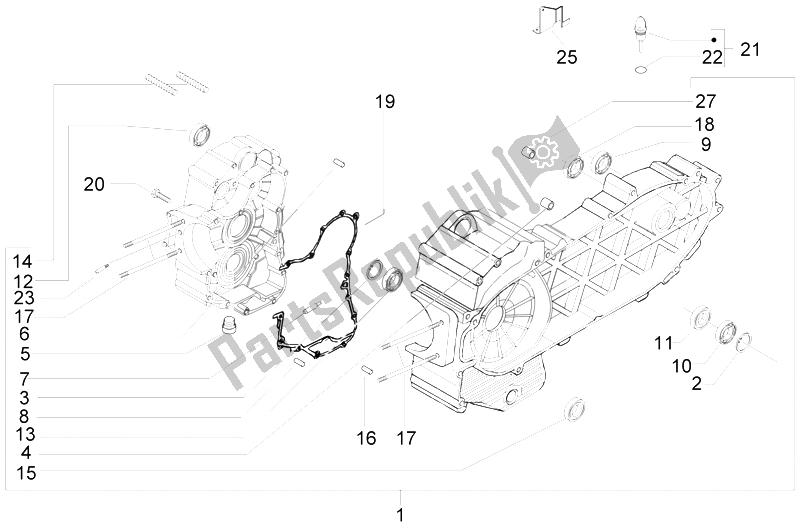 All parts for the Crankcase of the Piaggio MP3 400 IE LT Sport 2008