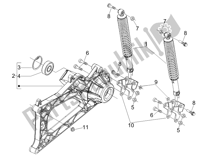 Toutes les pièces pour le Suspension Arrière - Amortisseur / S du Piaggio MP3 500 USA 2007