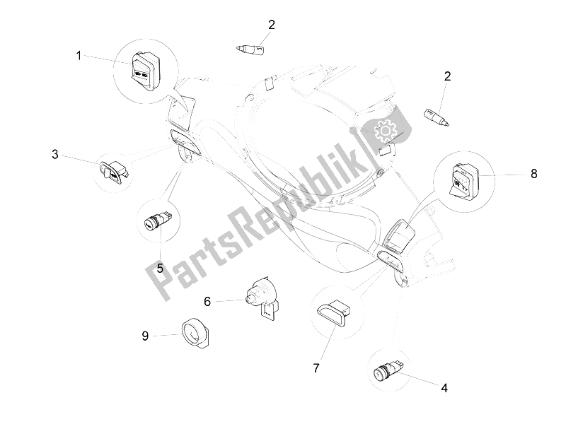 All parts for the Selectors - Switches - Buttons of the Piaggio FLY 50 4T 4V 2012