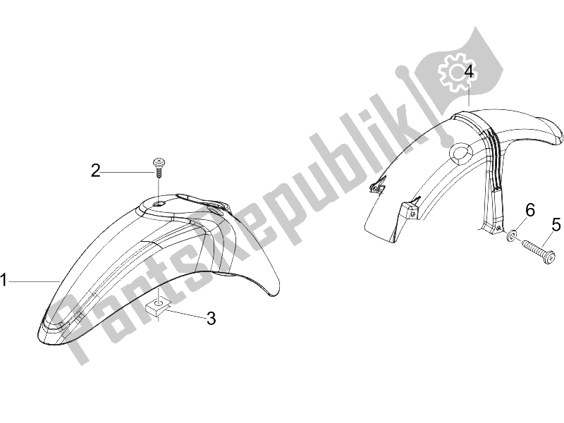 All parts for the Wheel Huosing - Mudguard of the Piaggio Liberty 200 4T E3 2006