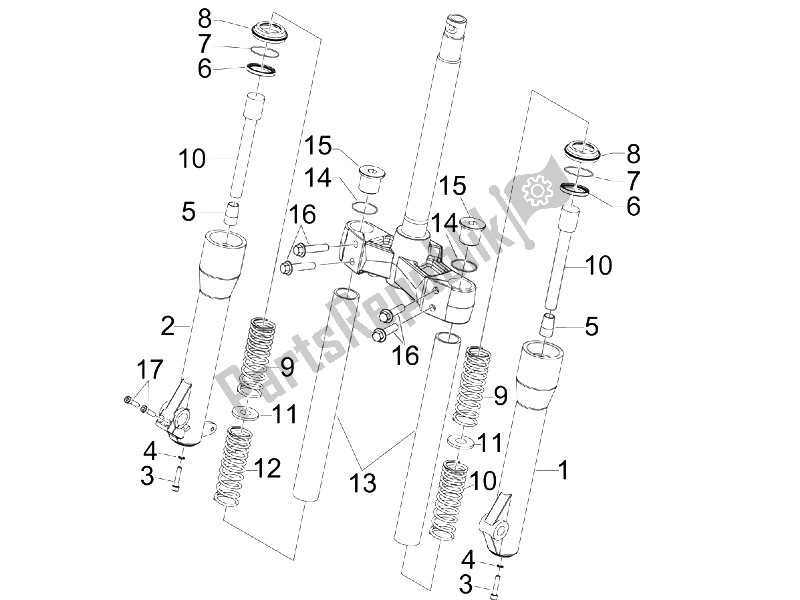 All parts for the Fork's Components (kayaba) of the Piaggio Beverly 250 IE Sport E3 2006