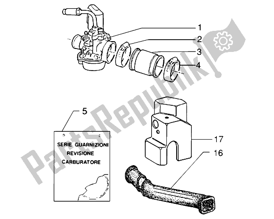 All parts for the Carburettor of the Piaggio NRG MC3 DT 50 2004