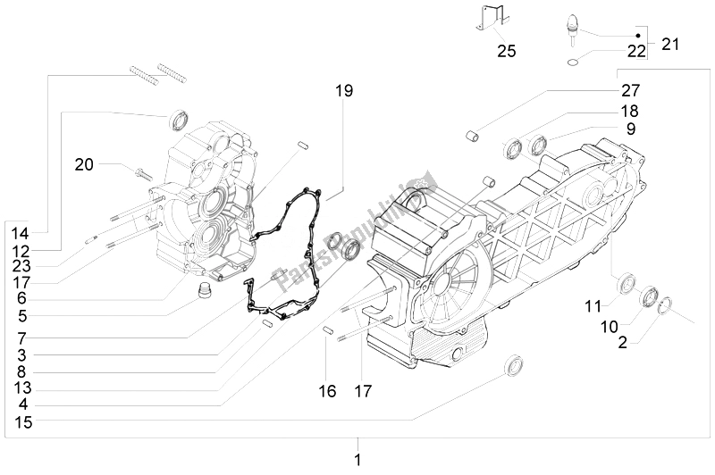 All parts for the Crankcase of the Piaggio MP3 400 IE USA 2007