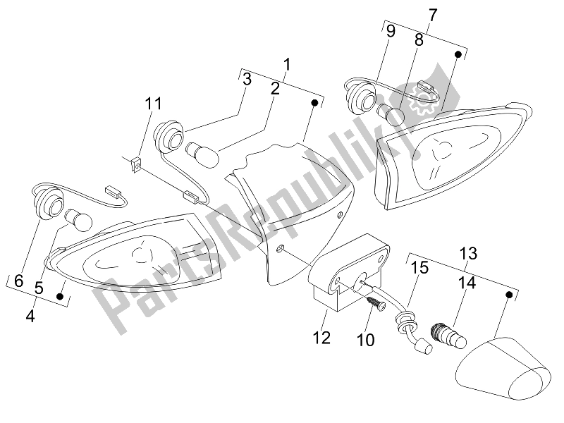 All parts for the Rear Headlamps - Turn Signal Lamps (2) of the Piaggio FLY 50 4T USA 2007