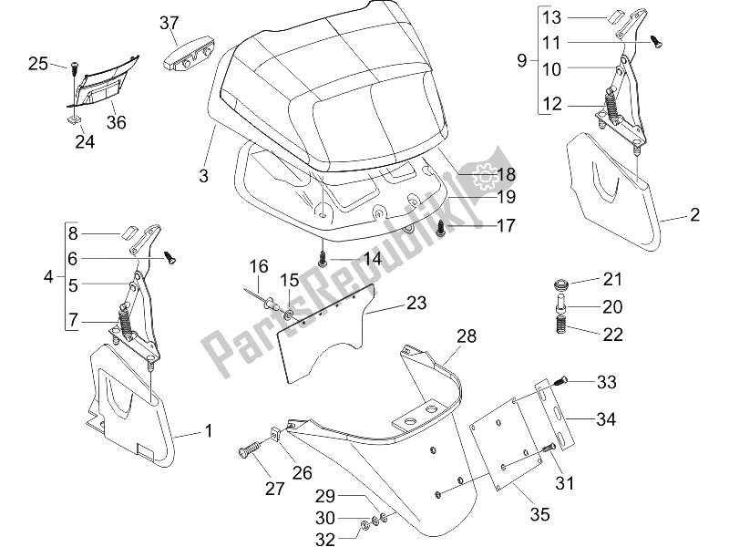 All parts for the Rear Cover - Splash Guard of the Piaggio X8 250 IE 2005
