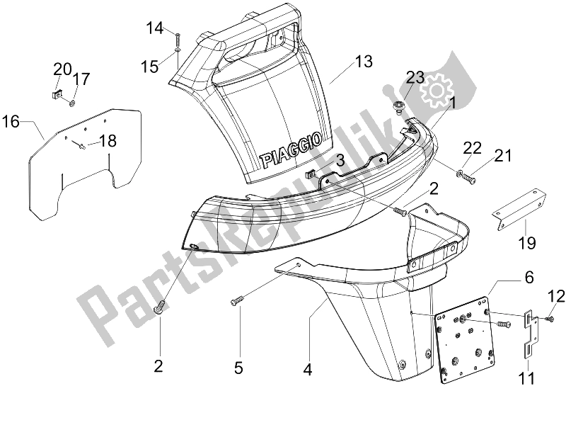 Toutes les pièces pour le Capot Arrière - Protection Contre Les éclaboussures du Piaggio X9 500 Evolution 2006