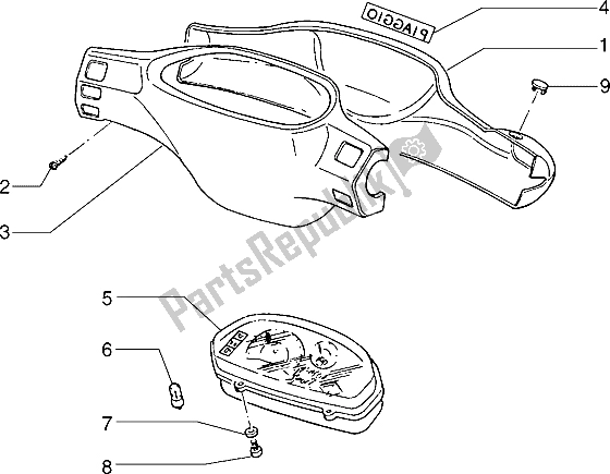 All parts for the Speedometers Kms.-handlebar Covers of the Piaggio NRG 50 1995