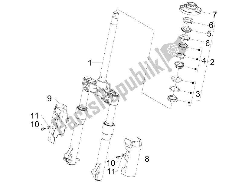 All parts for the Fork/steering Tube - Steering Bearing Unit of the Piaggio BV 250 Tourer USA 2008