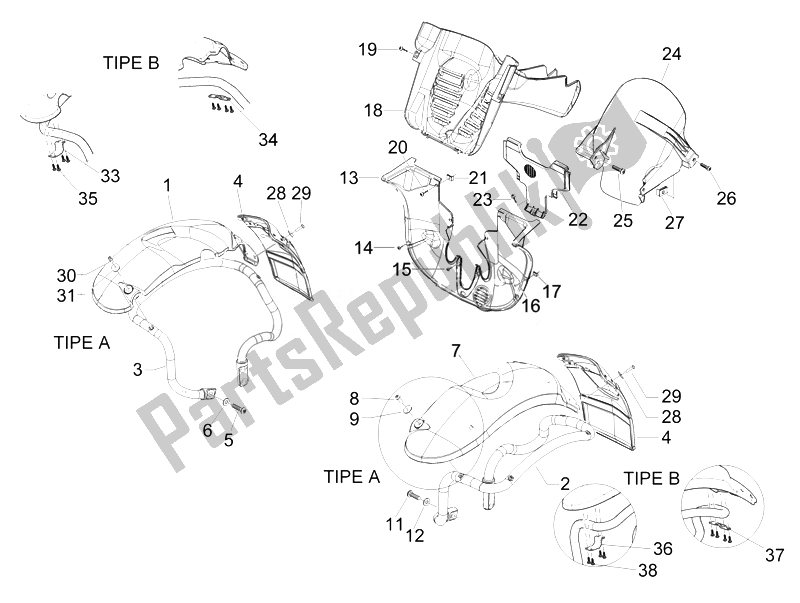 Toutes les pièces pour le Logement De Roue - Garde-boue du Piaggio MP3 300 4T 4V IE LT Ibrido 2010