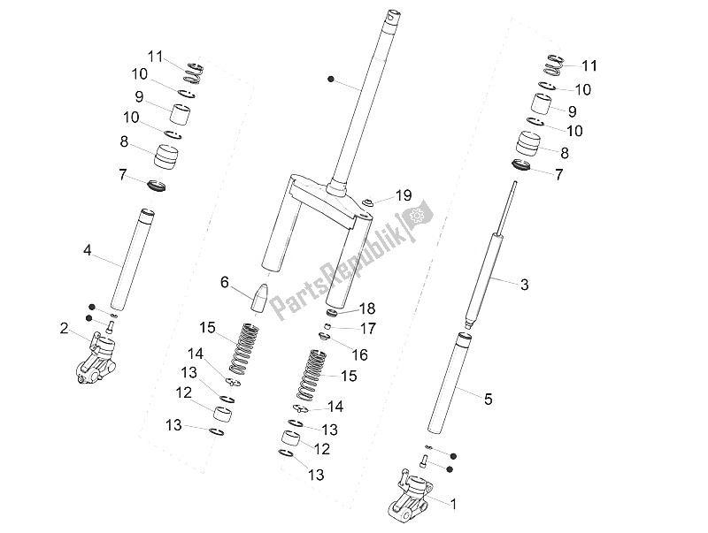 All parts for the Fork's Components (wuxi Top) of the Piaggio NRG Power DD 50 2016