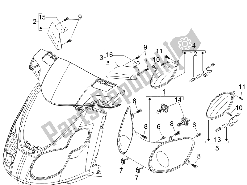 Toutes les pièces pour le Phares Avant - Clignotants du Piaggio Carnaby 125 4T E3 2007