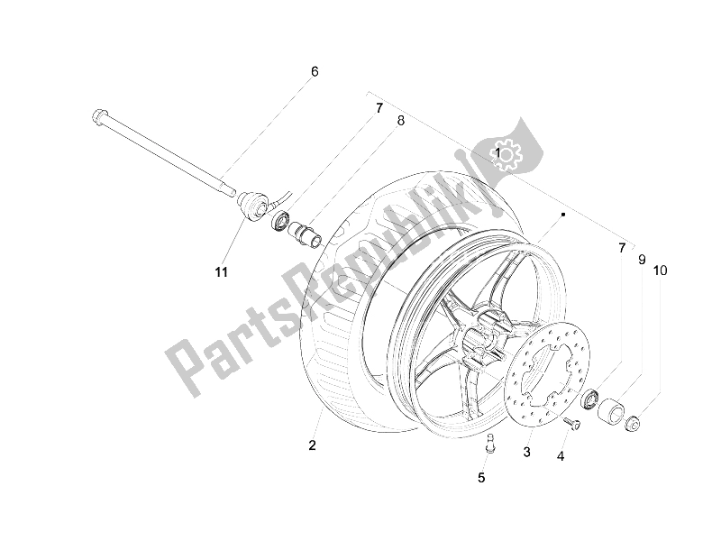Alle onderdelen voor de Voorwiel van de Piaggio Liberty 50 4T PTT 2009