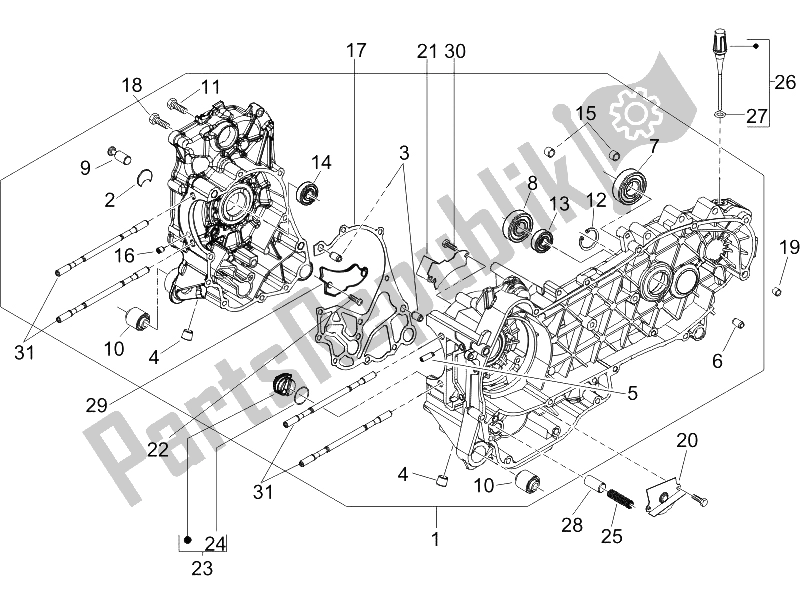 All parts for the Crankcase of the Piaggio Liberty 125 4T Sport UK 2006