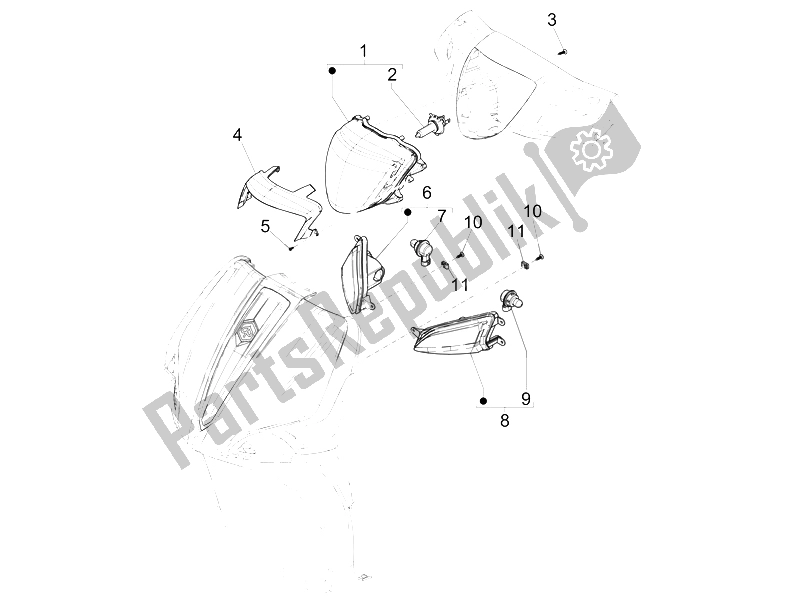 All parts for the Front Headlamps - Turn Signal Lamps of the Piaggio Liberty 125 Iget 4T 3V IE ABS 2015