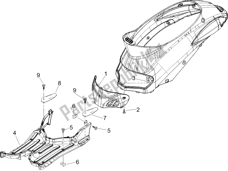 All parts for the Central Cover - Footrests of the Piaggio Liberty 125 4T 2V IE PTT I 2012