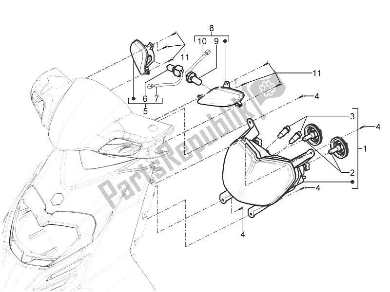 All parts for the Front Headlamps - Turn Signal Lamps of the Piaggio Typhoon 50 2T E2 2011