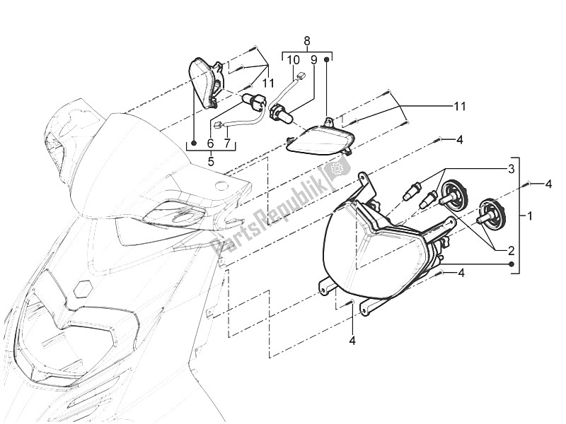 Tutte le parti per il Fari Anteriori - Indicatori Di Direzione del Piaggio Typhoon 50 2T E3 CH 2011