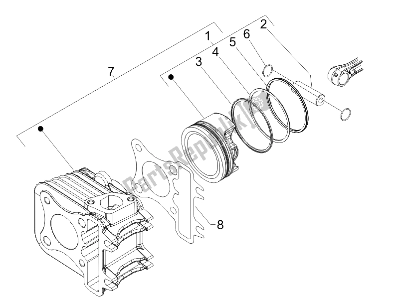 Toutes les pièces pour le Unité Cylindre-piston-axe De Poignet du Piaggio X8 125 Street Euro 2 2006