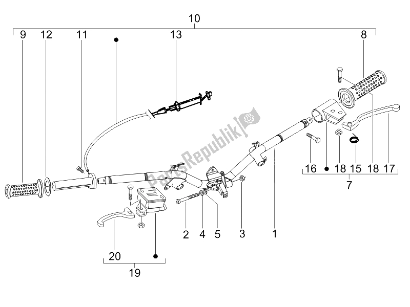 All parts for the Handlebars - Master Cil. Of the Piaggio Liberty 200 4T E3 2006