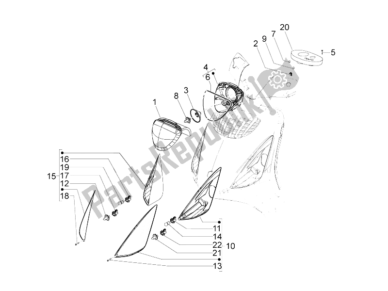 Toutes les pièces pour le Phares Avant - Clignotants du Piaggio ZIP 100 4T 2006