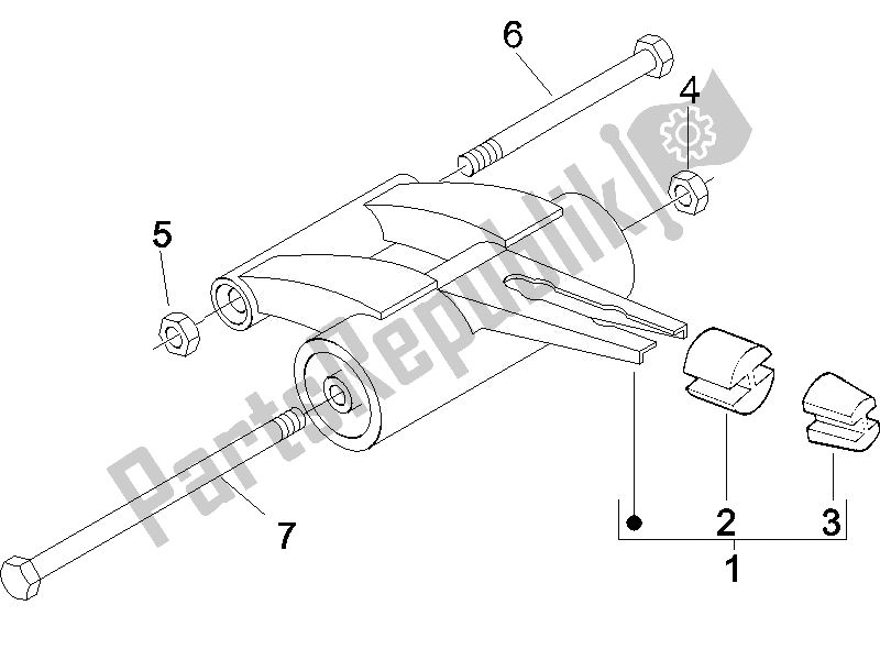 All parts for the Swinging Arm of the Piaggio FLY 50 2T 2010