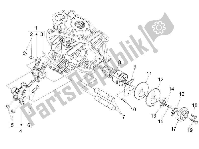 All parts for the Rocking Levers Support Unit of the Piaggio Beverly 300 IE Tourer E3 2009