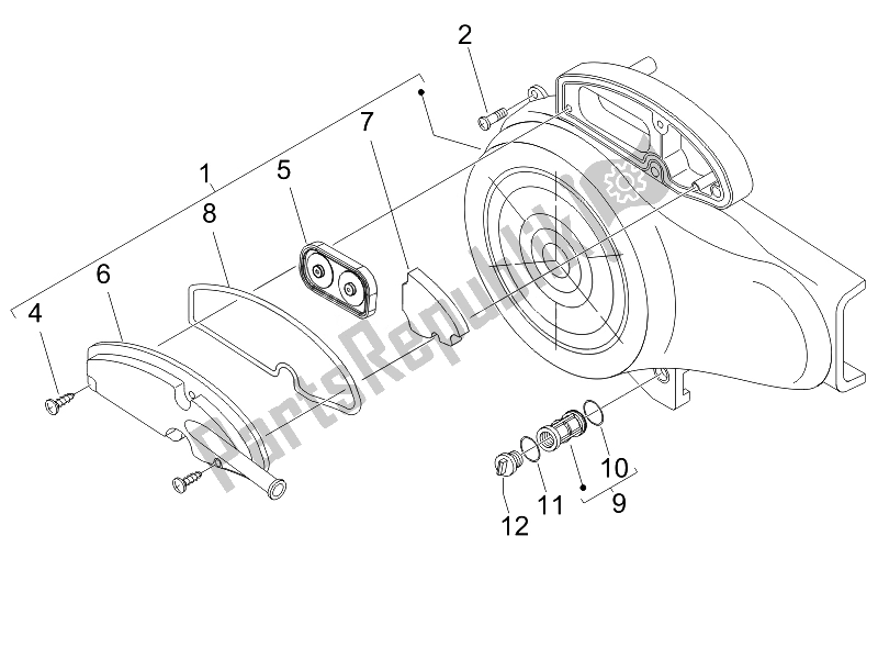 All parts for the Flywheel Magneto Cover - Oil Filter (2) of the Piaggio FLY 50 4T USA 2007