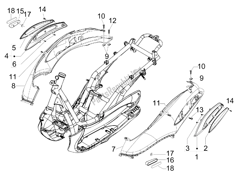 Toutes les pièces pour le Couvercle Latéral - Spoiler du Piaggio BV 500 Tourer USA 2008