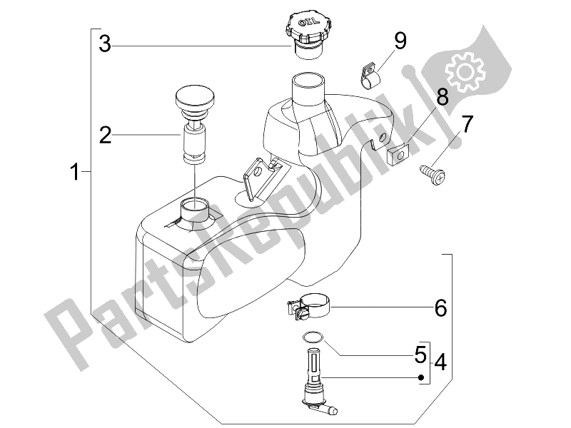 All parts for the Oil Tank of the Piaggio FLY 50 2T 2007