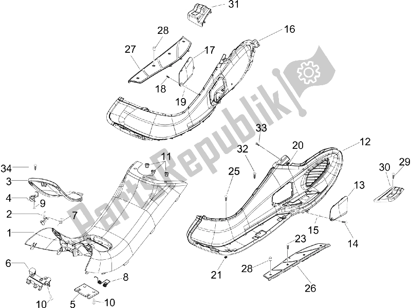 Toutes les pièces pour le Housse Centrale - Repose-pieds du Piaggio X9 500 Evolution ABS 2 2006