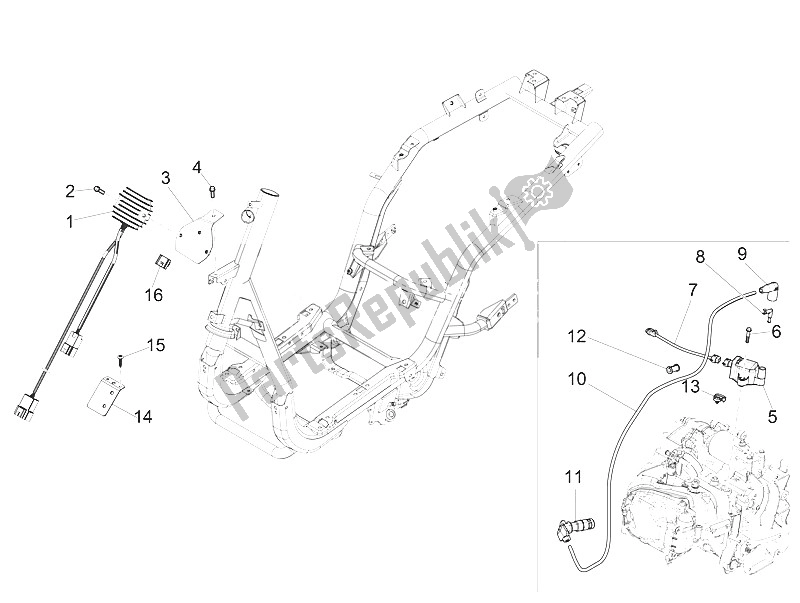 All parts for the Voltage Regulators - Electronic Control Units (ecu) - H. T. Coil of the Piaggio FLY 150 4T 3V IE USA 2016