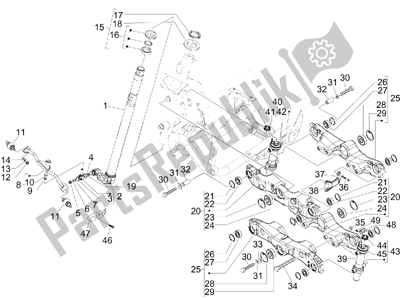 All parts for the Fork/steering Tube - Steering Bearing Unit of the Piaggio MP3 125 IE 2008