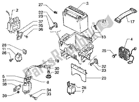 All parts for the Battery of the Piaggio Super Hexagon GTX 125 2003