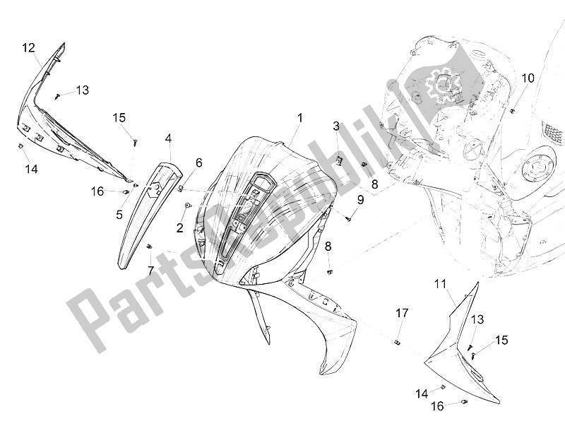 Toutes les pièces pour le Bouclier Avant du Piaggio Medley 150 4T IE ABS EU 2016