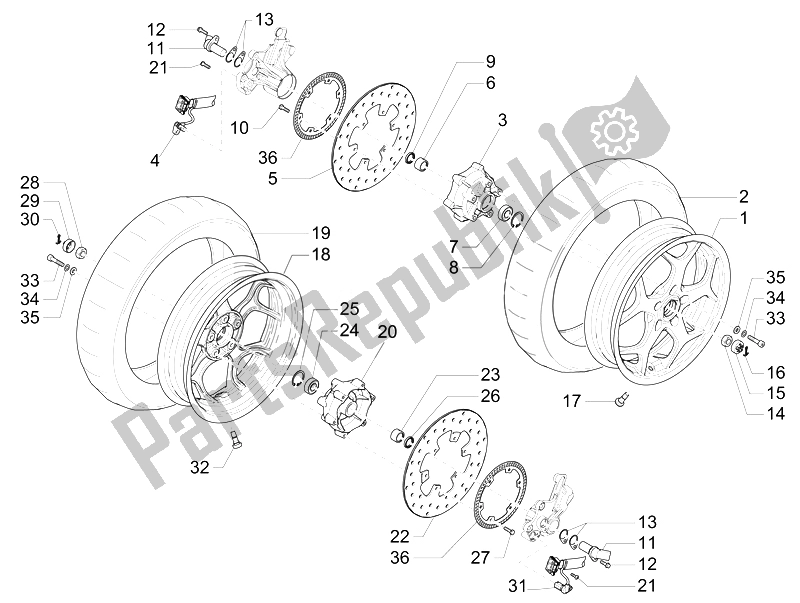 Toutes les pièces pour le Roue Avant du Piaggio MP3 500 LT Business Emea 2014