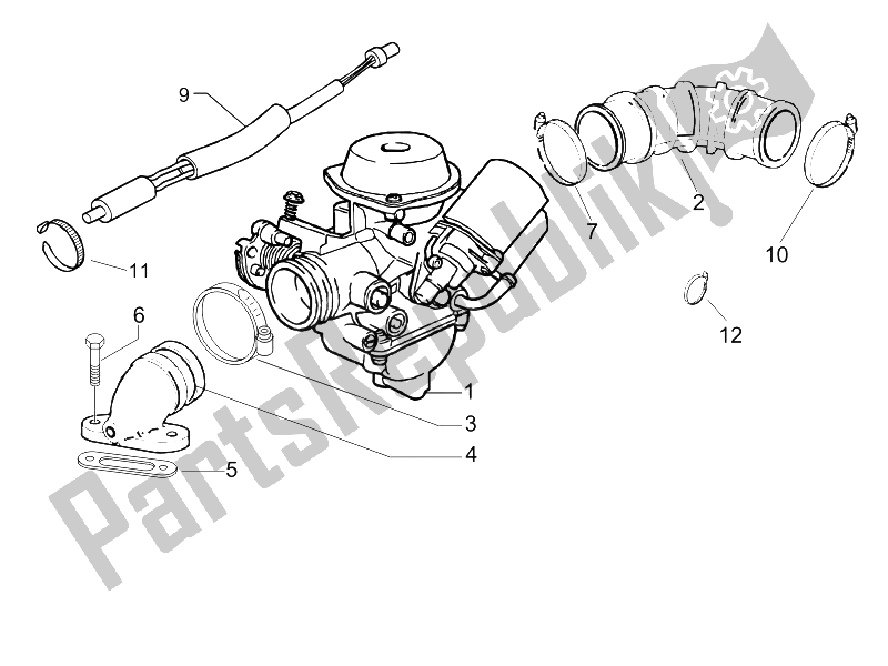 All parts for the Carburettor, Assembly - Union Pipe of the Piaggio Liberty 125 4T 2V E3 2009