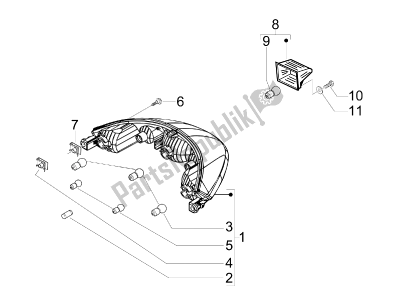 Todas las partes para Faros Traseros - Luces Intermitentes de Piaggio Beverly 125 Tourer E3 2007