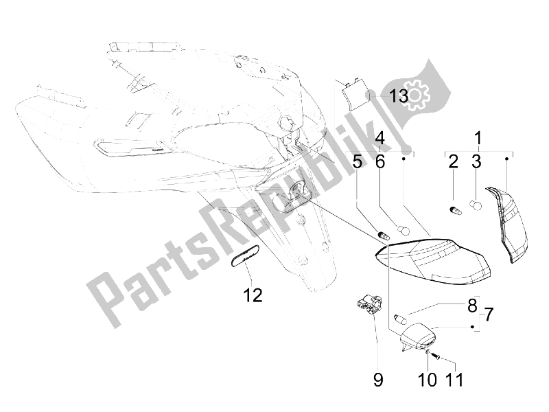 All parts for the Rear Headlamps - Turn Signal Lamps of the Piaggio X7 300 IE Euro 3 2009