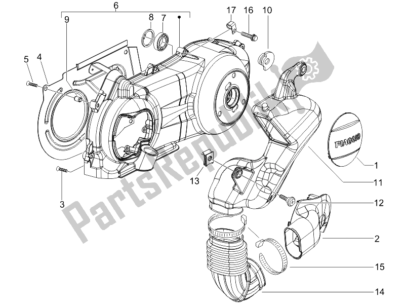 Tutte le parti per il Coperchio Carter - Raffreddamento Carter (2) del Piaggio MP3 250 USA 2007