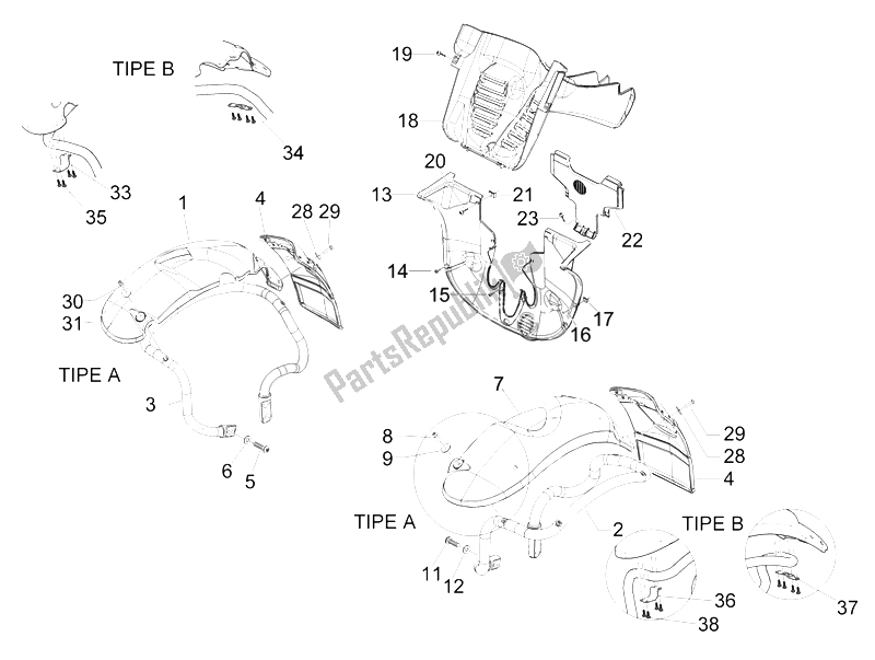 Toutes les pièces pour le Logement De Roue - Garde-boue du Piaggio MP3 400 IE MIC 2008