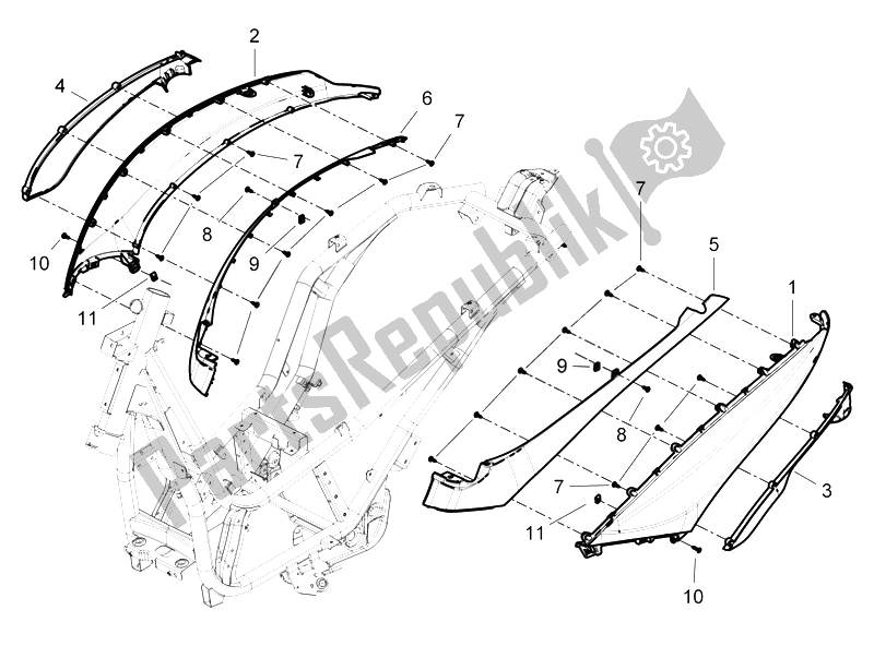 Toutes les pièces pour le Couvercle Latéral - Spoiler du Piaggio BV 350 4T 4V IE E3 ABS USA 2015