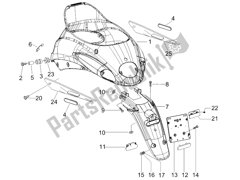 Toutes les pièces pour le Capot Arrière - Protection Contre Les éclaboussures du Piaggio Liberty 200 4T Sport E3 2006