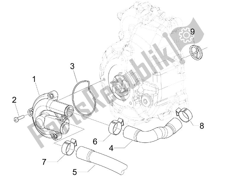 Tutte le parti per il Pompa Di Raffreddamento del Piaggio MP3 300 4T 4V IE ERL Ibrido 2010