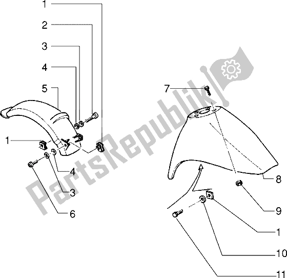 All parts for the Front And Rear Mudguard of the Piaggio Sfera RST 80 1994