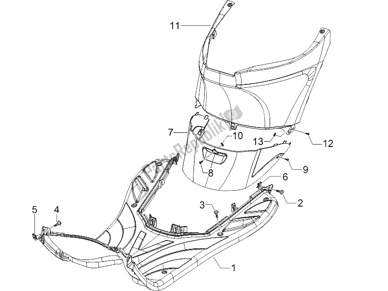 Todas las partes para Cubierta Central - Reposapiés de Piaggio ZIP 100 4T Vietnam 2011